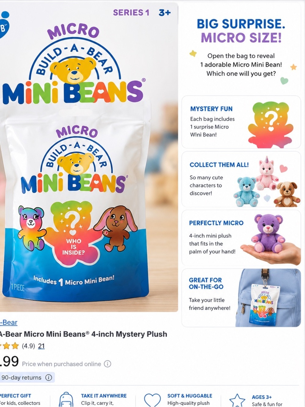 Build-A-Bear Mini Beans Surprise Pack - Blue & Multicolor Artwork